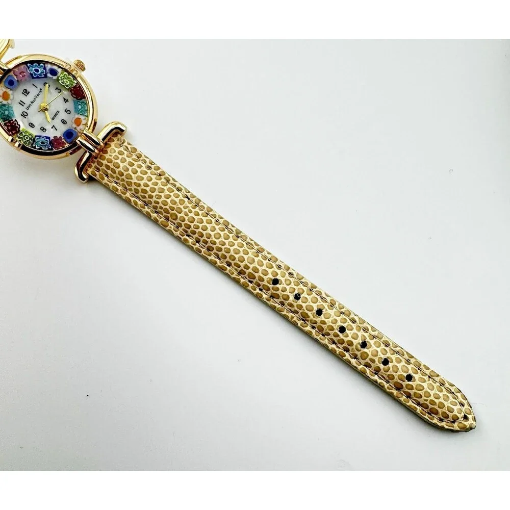 Uno Alla Volta Murano Glass Womens Watch 27mm MOP Dial Gold Tone Millefiori NEW